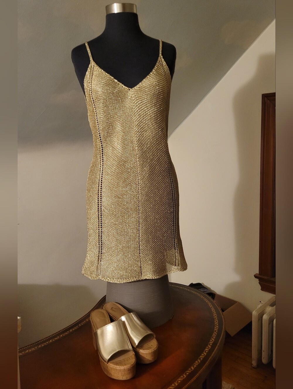 NWOT Gold Mesh Dress/Coverup Size M
